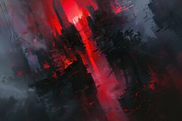 Wall Mural - Abstract Cityscape in Crimson