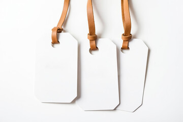 Three White Tags with Leather Laces