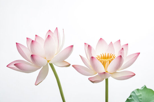 Two pink lotus flowers with white background