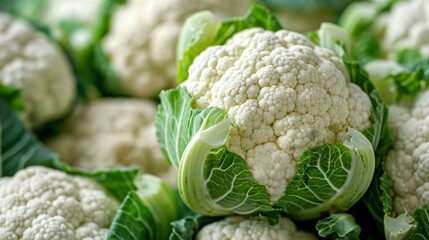 Detailed cauliflower close-up, golden ratio spiral pattern, varying green hues, focusing on clarity and quality of the vegetable