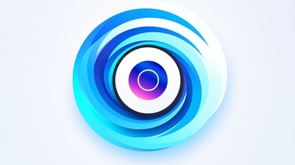 Sticker - Vibrant Blue and White Abstract Spiral Design with a Central Eye-like Element