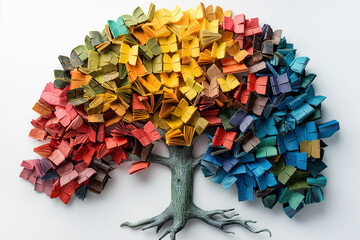 Vector. Colorful books growing out of trees on white background, International Literacy Day concept. Picture of colorful, colorful trees