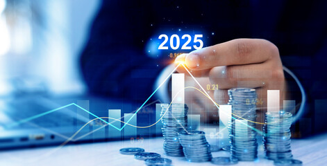 Leinwandbilder - New opportunity, challenge and strategy in 2025. New plans,goals and visions in business for new year 2025. Increase chart arrow graph corporate business  future growth new year 2025. 