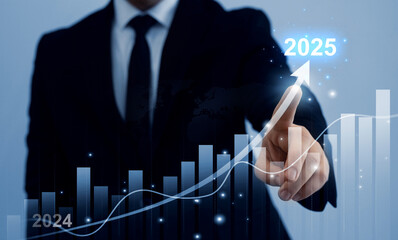 Leinwandbilder - New opportunity, challenge and strategy in 2025. New plans,goals and visions in business for new year 2025. Increase chart arrow graph corporate business  future growth new year 2025. 