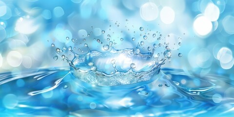 Wall Mural - Water Splash with Blue Bokeh Background
