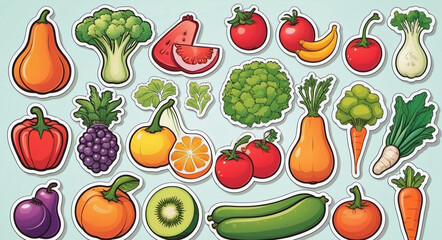 Wall Mural - Vegetable set - fresh, ripe vegetables, broccoli, carrot, cucumber, tomato, pepper, pumpkin and other vegetables, healthy eating concept