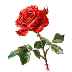 red rose in full bloom stands out on a clean white background