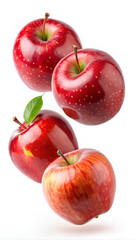 Wall Mural - Falling red apples isolated on white background. clipping path, Selective focus