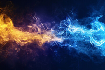 Wall Mural - Abstract blue and yellow glowing fog smoke on dark background, suitable for Independence Day of Ukraine banner or patriotic celebration