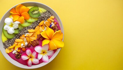 Poster - colorful smoothie bowl topped with an artistic arrangement of fresh fruits, acai blow