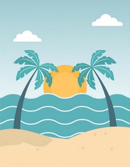 Wall Mural - summer beach background with palm tree