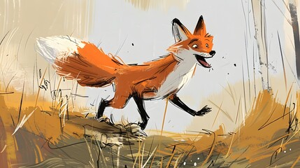 Funny red fox stretches. Concept - funny animals in the wild.