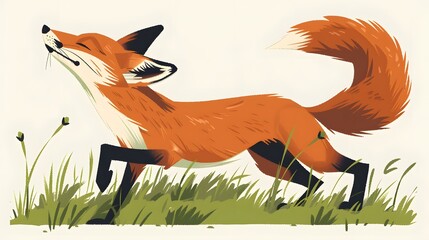 Funny red fox stretches. Concept - funny animals in the wild.