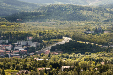 Wall Mural - View from above on road to mountains. Landscape of Walbrzych - Poland