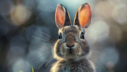 Wall Mural - Cute Rabbit with Big Ears and Whiskers