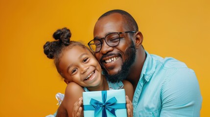 Wall Mural - The father and daughter with gift