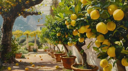 Wall Mural - Displaying Lemons in Sorrento Lemon Garden in Summer
