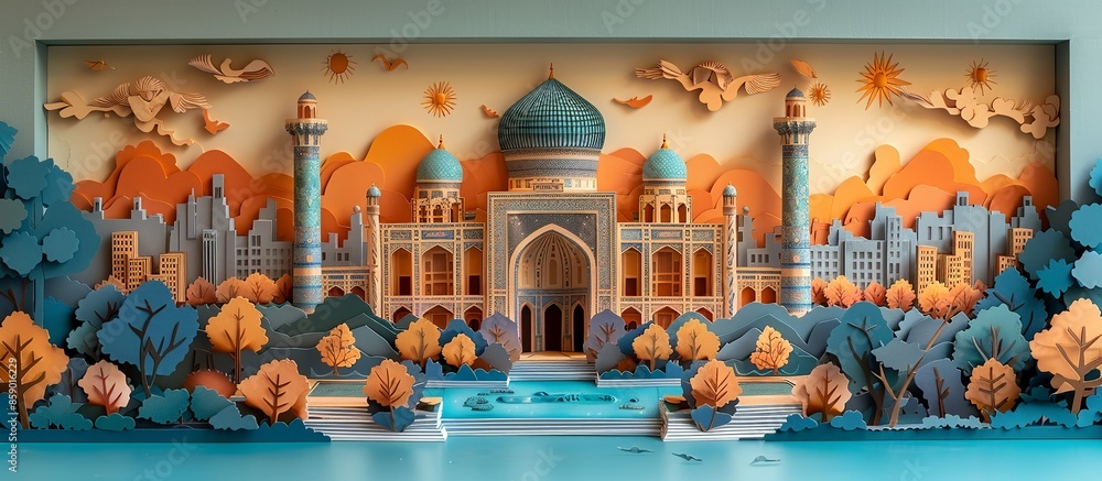 Detailed paper craft depiction of Tashkent's Amir Timur Square ...