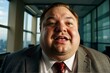 © sergio - Close-up of a man in a suit and tie making a funny face. AI.
