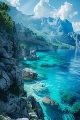 Wall Mural - A beautiful view of the ocean and mountains.