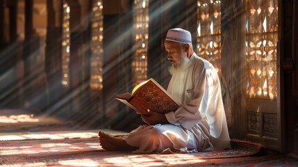 Islamic religious man reading Holy book 
