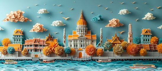 Wall Mural - This detailed paper craft of Bangkok showcases the cityâ€™s famous landmarks and vibrant street life, making it a best-selling illustration for those who appreciate the beauty of urban landscapes.