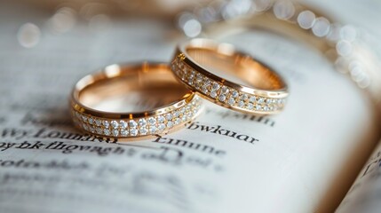 wedding bands on a book