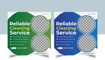 Cleaning service social media post banner template. Home Cleaning social media post banner. office, home and hotel cleaning social media post banner. Cleaning service marketing post banner.