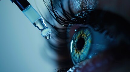 close up shot of an eye drop bottle over the eye