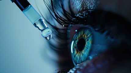 Wall Mural - close up shot of an eye drop bottle over the eye