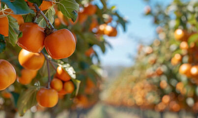 Poster - persimmon tree in autumn-generative ai