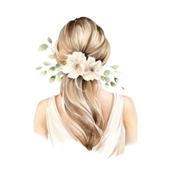 graceful wedding holiday hairstyle watercolor style isolated