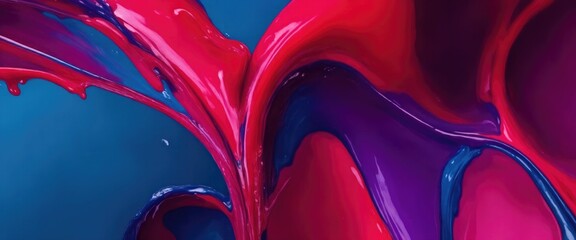 Wall Mural - Red and Magenta, Blue Colors Liquid Paints