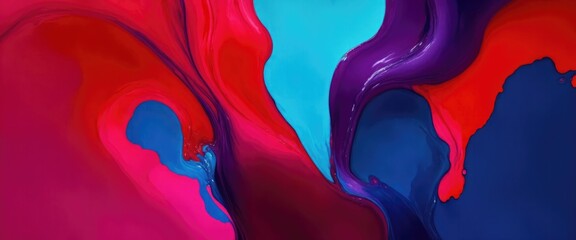 Wall Mural - Red and Magenta, Blue Colors Liquid Paints