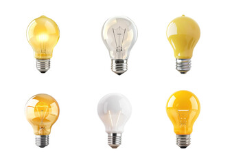 Collection of light bulb 3d icon cartoon style floating on transparency background PNG
