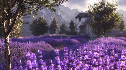 Wall Mural - lavender field at sunset