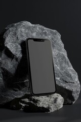 Wall Mural - Mock-up of empty white screen smartphone on isolated background with rock style. Phone mockup