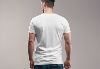 young man wearing a white casual t-shirt. Side view, behind and front view of a mockup t-shirt for design print, man in stylish t-shirt on white background, back and front views.