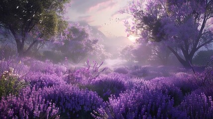 Wall Mural - lavender field at sunset