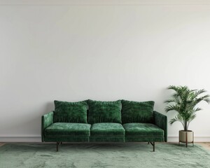 Wall Mural - Empty Apartment Carpet. Modern Green Sofa in Minimalist Living Room Interior Design