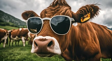 Wall Mural - Cow with sunglasses.