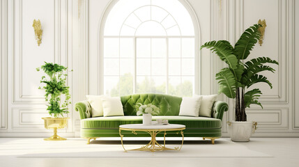 Wall Mural - Isolated on a background of immaculate white, a luxurious green living room