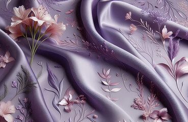 Wall Mural - fabric texture background,purple silk textile with flowers print, purple fabric,Generative AI,silk