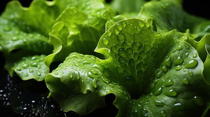 Shot of lettuce with visible water drop, close up. AI generated