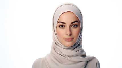 Sticker - Hijab-wearing Muslim woman alone on a stark white background