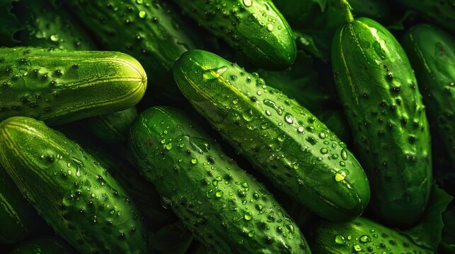A background of fresh green cucumbers