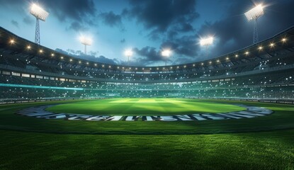 Wall Mural - Illuminated Football Stadium Awaits Fans for an Evening Match Under Bright Lights