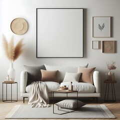 Wall Mural - A living room style interior set design with a mockup poster empty white and with a couch and a picture frame decoration Vibrant engaging Vibrant unique.