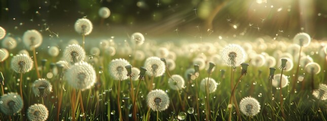 Wall Mural - A field of dandelions at sunrise