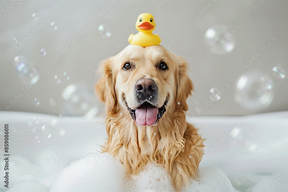 Animal Spa Dog spa concept. Happy dog in bath Stock Photo | Adobe Stock